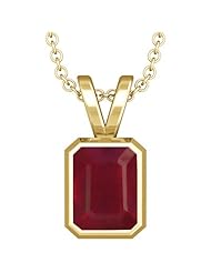 18K Yellow Gold Emerald Cut Ruby Solitaire Pendant