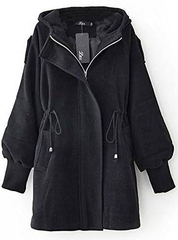 Neestaa New Ladies Winter Hooded Long Sleeve Drawstring Waist Woolen Jacket Coat