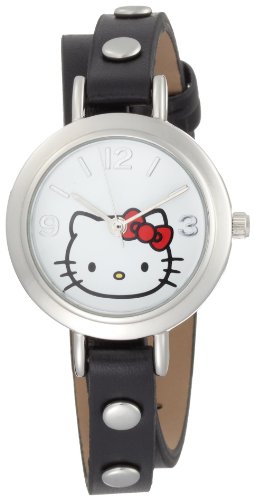 Hello Kitty Women's Studded Leather White Dial Watch - H3WL1002BK