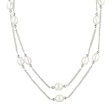Sterling Silver 2-Row Triple Chain Freshwater Cultured Pearl Necklace, 18