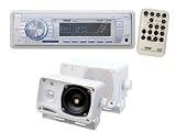 Pyle Audio Package for the Car/Truck/SUV/Boat, PLMR18 AM/FM MPX Radio with SD/Memory-Card Slot and USB + 3.5 200w 3-Way Weatherproof Mini Box Speaker System