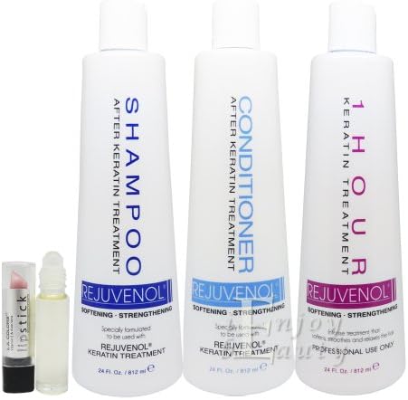Rejuvenol After Keratin Treatment Shampoo & Conditioner, 1 Hour Treatment 24oz "SET" (w/ Lipstick/Roll-on Body Oil)