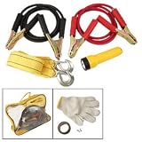Towing Belt Booster Jumper Cable Flashlight Glove Car Road Emergency Kit