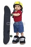 Wallmonkeys Peel and Stick Wall Decals - Small Boy with Large Helmet Shoes and Skateboard - Removable Graphic