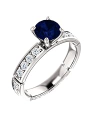 Platinum 6.00mm Round Cut Sapphire and Diamond Ring -- LIFETIME WARRANTY