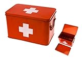 Present Time Red with White Cross Metal Medicine Storage Box, Large