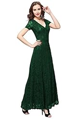 V-neck Satin/Knit Belted Lace  Short Sleeves  Ball Gown Evening Dress/Bridesmaid Dress/Prom Dress/Party Dress/Maxi Dress 