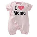 (コ-ランド) Co-land ベビー服 ロンパース 赤ちゃん カバーオール 新生児 半袖 アイラブパパママプリント 夏着 子供服 キッズ 男の子 女の子 出産祝い ピンクママ 95