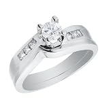 Diamond Engagement Ring & Wedding Band Set 1/2 Carat (ctw) in 14K White Gold