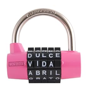 Wordlock PL-029-PK 5-Letter Combination Spanish Language Padlock, Pink