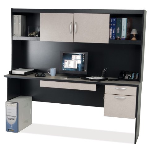 Credenza and Hutch in Sand Granite and Charcoal - In Space New Generation - Bestar Office Furniture - 63851-86