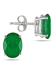 All-Natural Genuine 8x6 mm, Oval Emerald earrings set in 14k White Gold