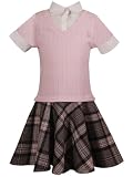 Rare Editions Girls PLUS Size PINK GRAY PLAID RIB-CABLE KNIT MOCK-LAYERED DROP WAIST Dress