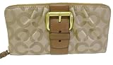 Coach Signature Brooke Khaki Accordian Zip Wallet