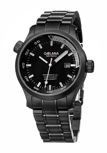 Golana Aqua Pro Black Swiss Made Divers Men's Watch AQ110-2
