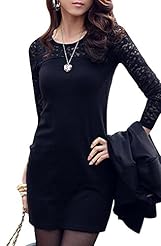 Lace Mesh Keyhole Sheer Scoop Neck Long Sleeves Club Dress/Mini Dress 