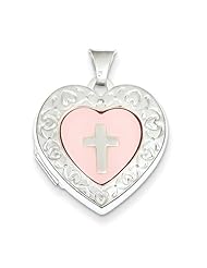 Sterling Silver Pink Mother of Pearl with Cross 21mm Heart Locket