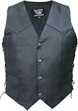 Men's Black Premium SOFT GOAT Leather LACED Motorcycle Vest w Snap Buttons fully lined Sizes 40-56