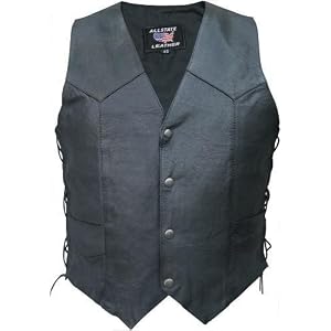Mens Genuine Solid Cowhide Leather Motorcycle Vest with front Snaps and SIDELACES. Size 50