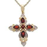 14k Yellow Gold Garnet Cross Pendant w/ Diamond Accent