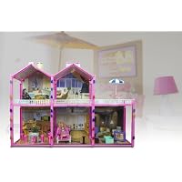 New 139 Pc Dollhouse 2 Story 6 Rooms Fits Barbie Includes Doll