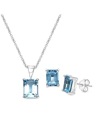 5.55 Carat Blue Topaz Octagon Shape .925 Sterling Silver Earring & Pendant Set