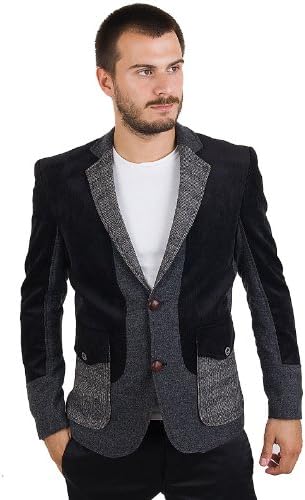 RNT23 JEANS Men's 2-button Closure Mixed-Media Blazer XXL BLACK