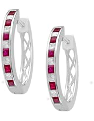 14k White Gold Princess-cut Diamond & Red Ruby Hoop Earrings (1 1/4 cttw, H-I, SI2)