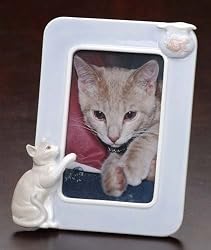Handcrafted Valencia Porcelain Calico Cat 4"x6" Photo Frame