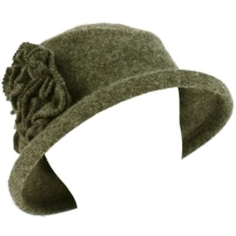 100% Wool Winter Cloche Bucket Flower Leaf Crushable Hard Brim Church Hat Gray