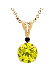 0.82 Ct Round Canary Diamond Black Diamond 14K Yellow Gold Pendant