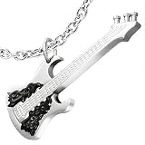 New Men's Stainless Steel 2-Tone Guitar Pendant & Chain - Length 50cms