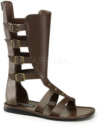 4 Buckle Strap Calf High Gladiator, Roman Sandal Brown Pu S, M, L, XL (Mens Sizing)