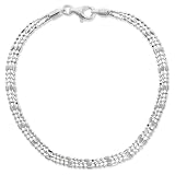 Sterling Silver Three-Row 3-in-1 Small Bar-and-Bead Chain Bracelet, 7