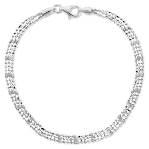 Sterling Silver Three-Row 3-in-1 Small Bar-and-Bead Chain Bracelet, 7