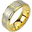 Spikes Tungsten Carbide ip Gold Two Tone Traditional Cross Ring