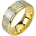 Spikes Tungsten Carbide ip Gold Two Tone Traditional Cross Ring