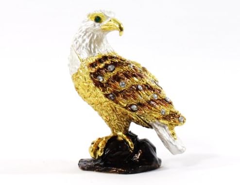 Metal Jeweled Eagle Hinged Trinket Box with Magnetic Closure