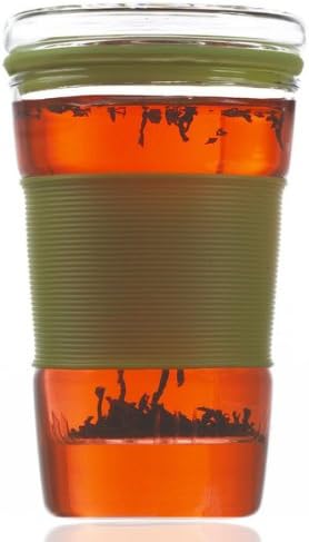 INFUZ Tea Glass Hand Made Tea glass with Glass Infuser 360 ml (12.2 fl oz) (Green)