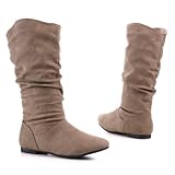 Damen Schuhe, STIEFEL, BOOTS, 866-8, Synthetik in hochwertiger Leder Optik, Hellbraun Khaki, Gr 40