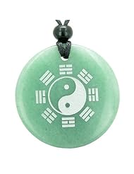 Yin Yang BA GUA Eight Trigrams Amulet Green Aventurine Magic Gemstone Circle Good Luck Powers Pendant Necklace