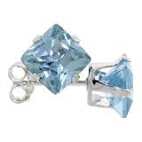 Sterling Silver Topaz Blue 1 1/4 Carat Size (each) Princess Cut CZ Stud Earrings