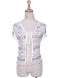Anna-Kaci S/M Fit White Silver Loose Crochet Knit Hole Open Cardigan Shrug Shawl