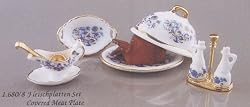 Reutter Porcelain Dollhouse Miniature Covered Meat Plate Set