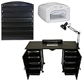 LCL Beauty Deluxe Vented Black Manicure Nail Table Station LED Dryer Wall Mount Rack Salon Spay Beauty Equipment