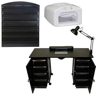 LCL Beauty Deluxe Vented Black Manicure Nail Table Station LED Dryer Wall Mount Rack Salon Spay Beauty Equipment