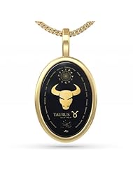 Taurus Necklace: Zodiac Necklace with Inscriptions of 24kt Gold Over Onyx Stone