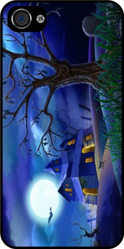 Rikki KnightTM Halloween Haunted House on Blue Rubber Black iphone Case (with bumper) Cover for Apple iPhone® 4 & 4s Universal: Verizon - Sprint - AT&T - Unisex - Ideal Gift for all occassions!