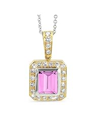 Rectagular Pendant With A Cushion Center Stone In 18K Yellow Gold With A 0.75 ct. Genuine pink-sapphire Center Stone.