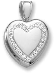 18k Premium Weight White Gold Diamond Heart Wreath Picture Locket 3/4 inch x 3/4 inch in 18K